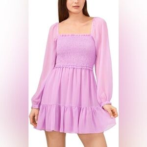 1.State‎ Chiffon Smocked Mini Dress Violet Tulle